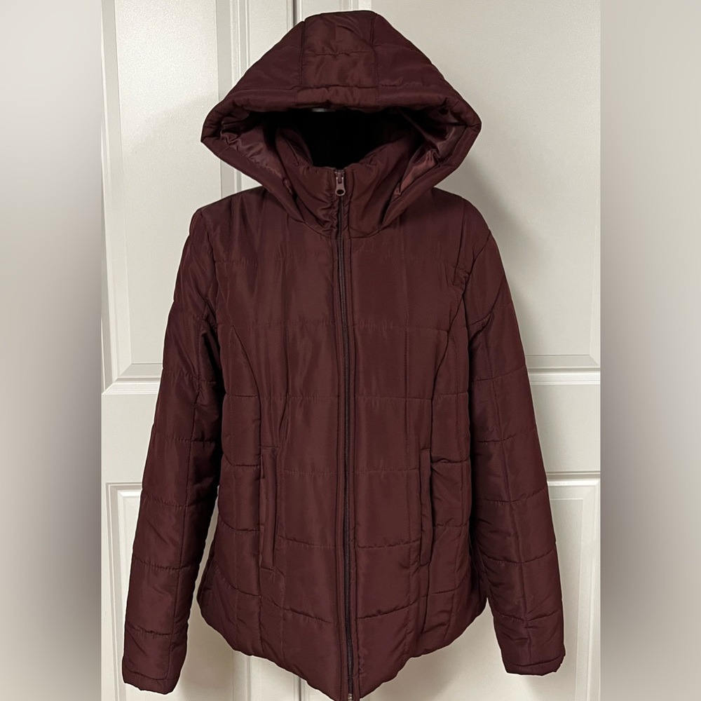 Burgundy Hooded Puffer Jacket